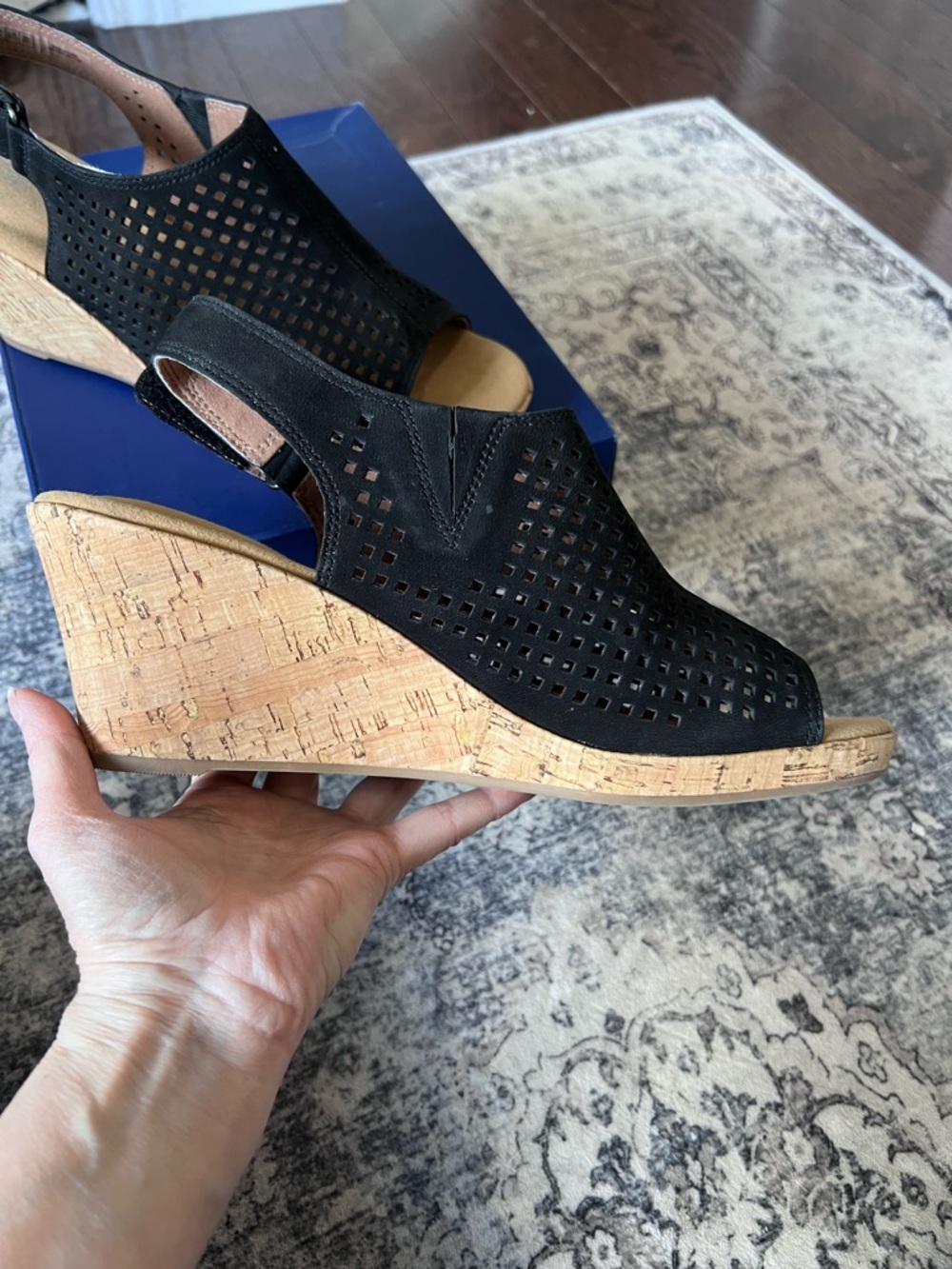 Rockport Black Briah Perforated Slingback Cork Wedge Sandal - Picture 9 of 16